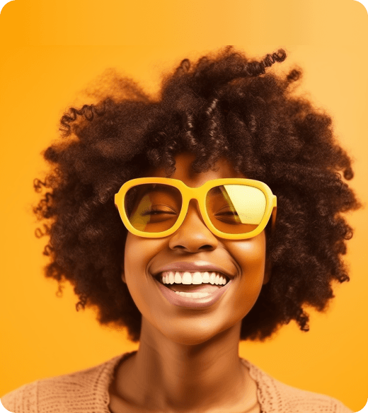 Happy person wearing yellow sunglasses